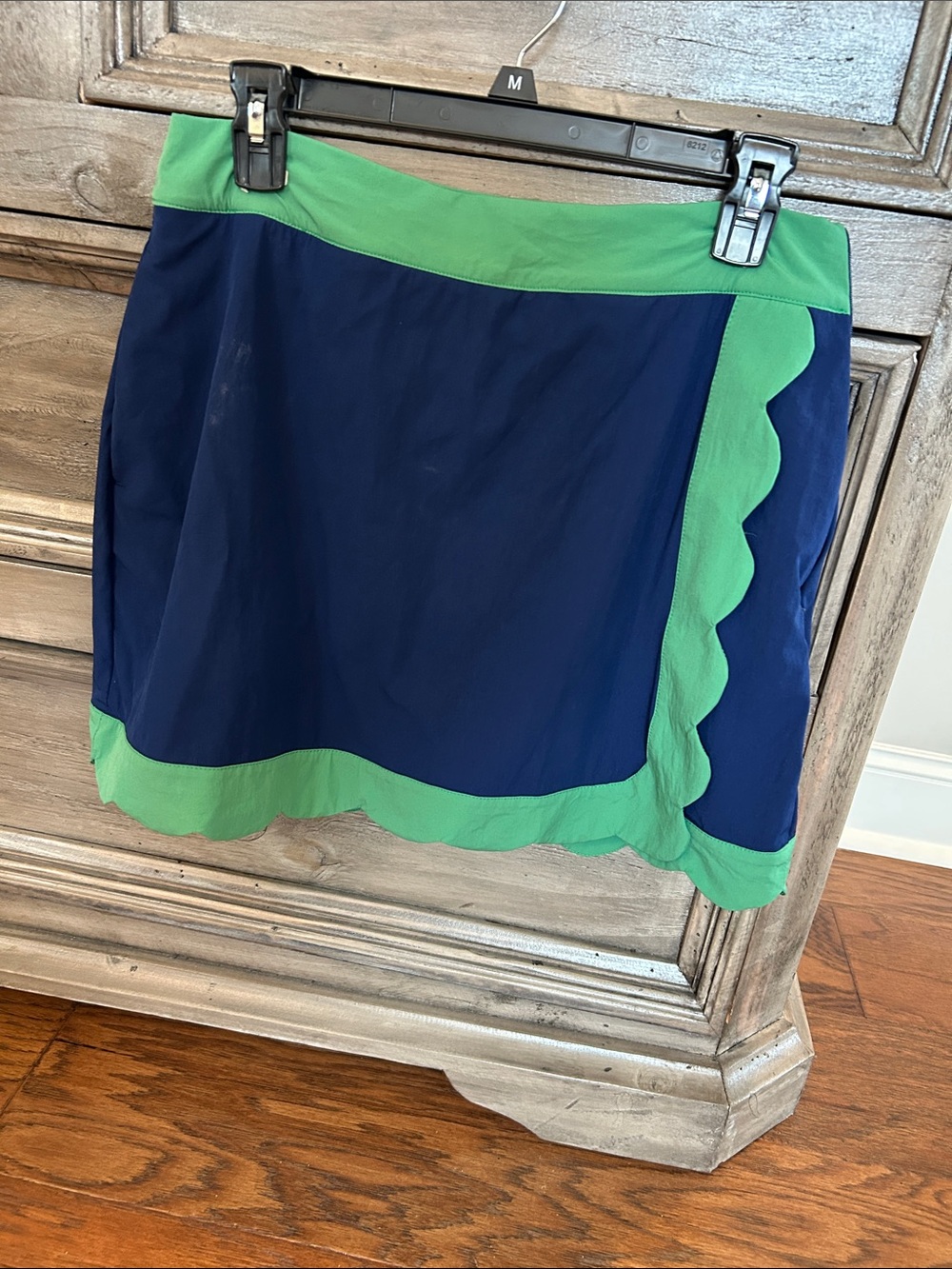 Navy Mini Skirt with Green Scalloped Trim Renwick